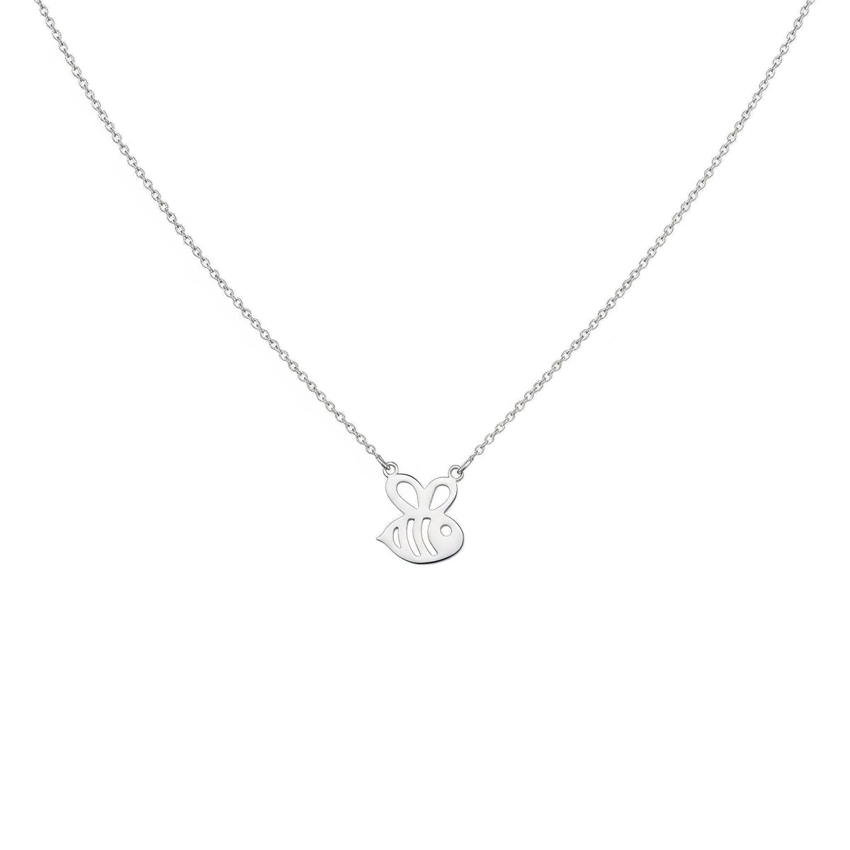 Queen Bee Necklace, Sterling Silver Gold Plated Charm (Dainty, Minimalist), in White Gold Plated finish
