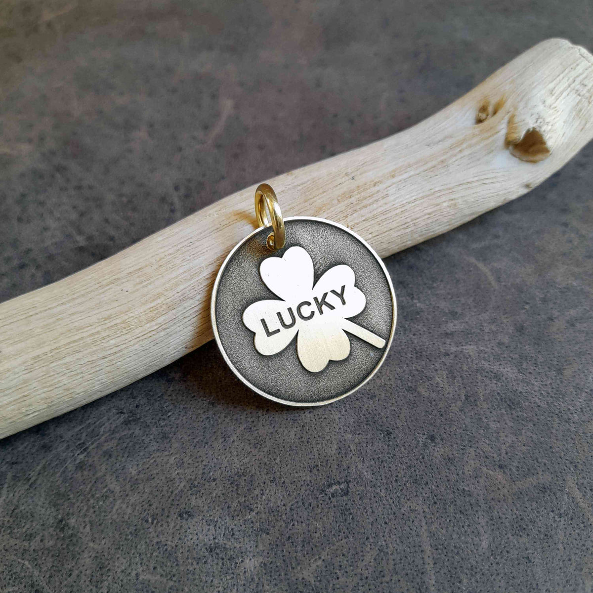 The Four-Leaf Token | Artisan Clover Pet ID & Custom Engraved Dog Tag, close-up detail