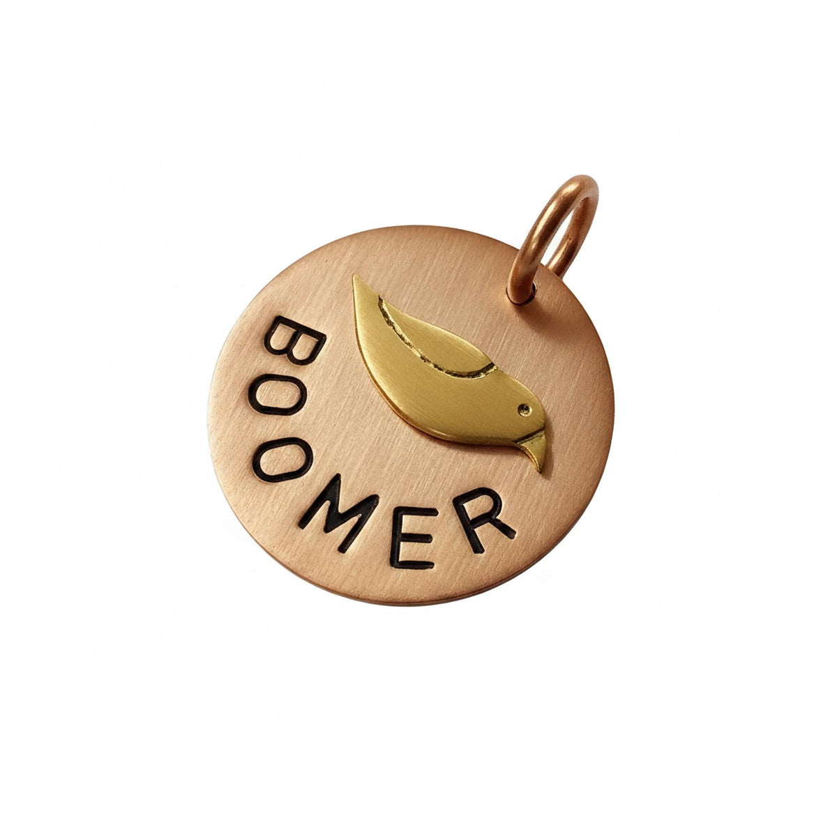 The Avian Token | Artisan Bird Dog Tag & Custom Pet ID, in Copper with Brass Top finish
