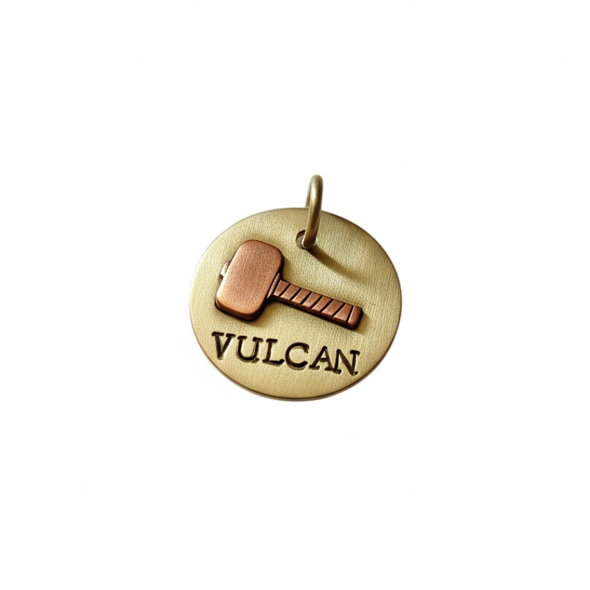 The Thunder-Forged Token | Artisan Hammer Pet ID & Custom Dog Tag, in Brass with Copper Top finish