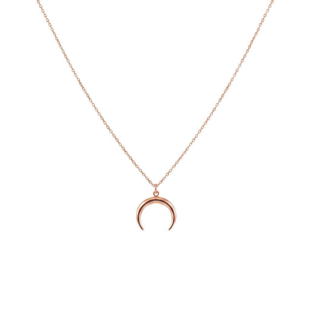 Double Horn Necklace | 14K Solid Gold Crescent Moon Pendant | Protection Charm, close-up detail