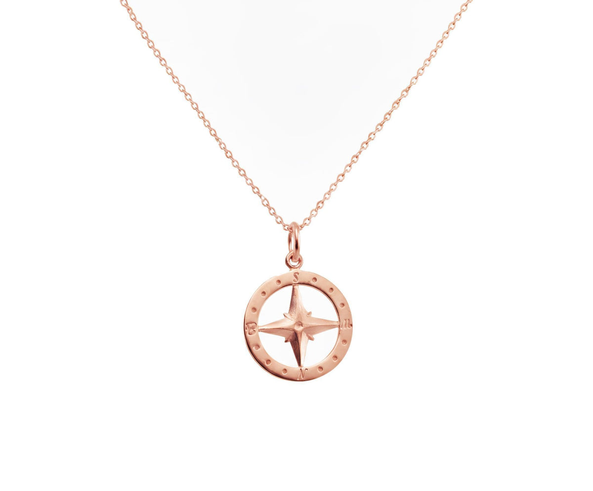 Compass Charm Necklace | Nautical Direction Talisman, in Rose Gold Plated finish