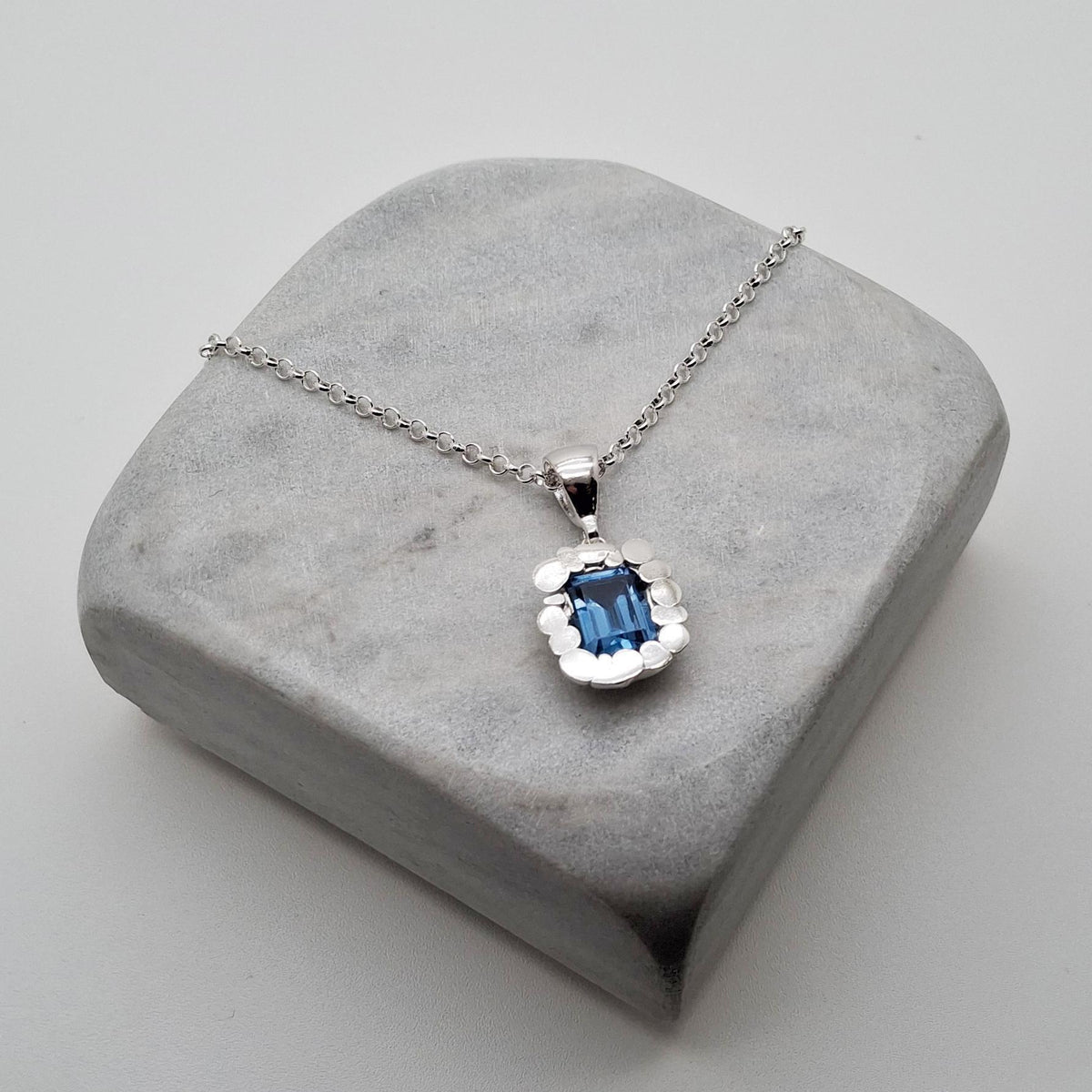 Blue CZ Square Pendant | Serenity & Balance Talisman, styled view