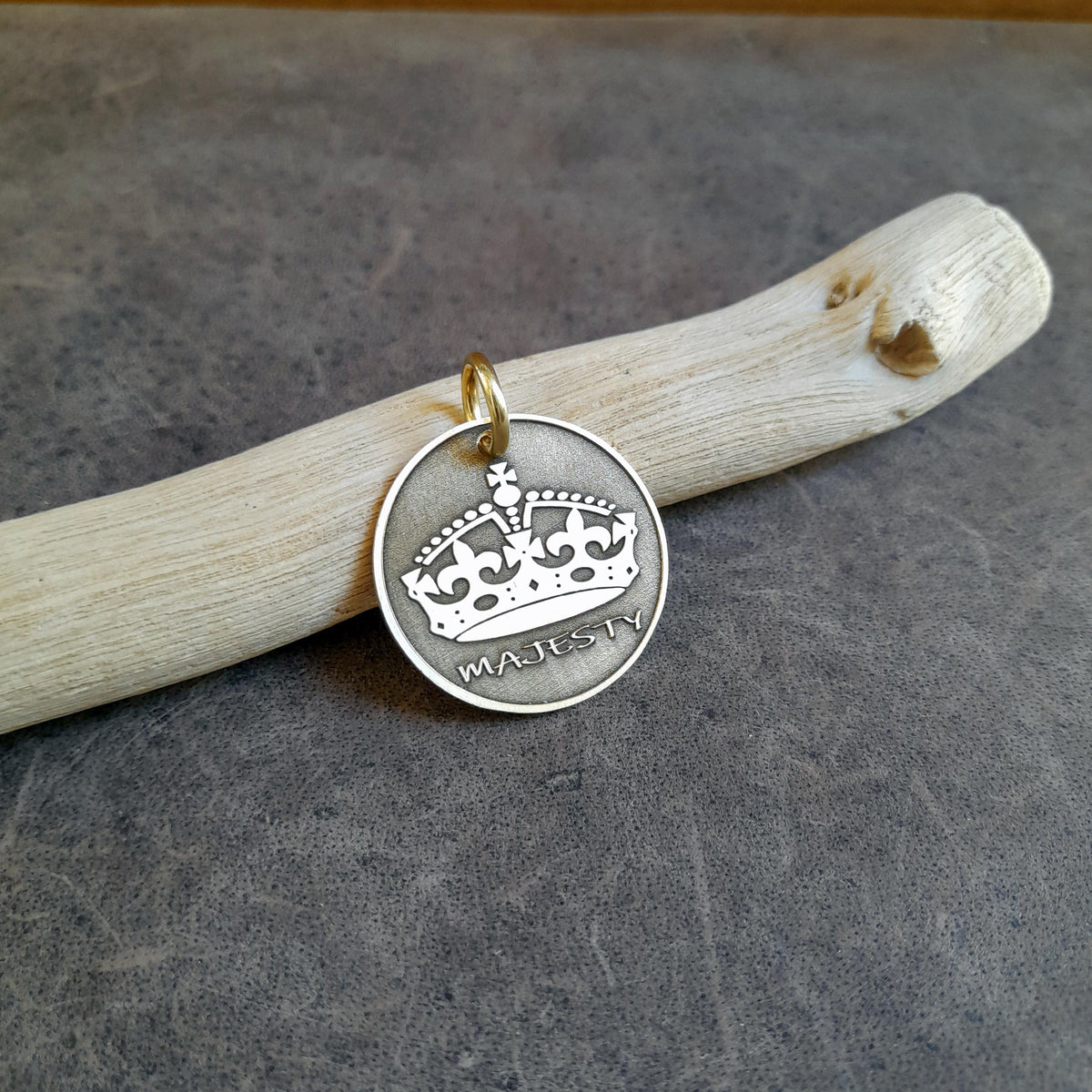 The Sovereign Crown Token | Artisan Queen Pet ID & Custom Engraved Dog Tag, close-up detail