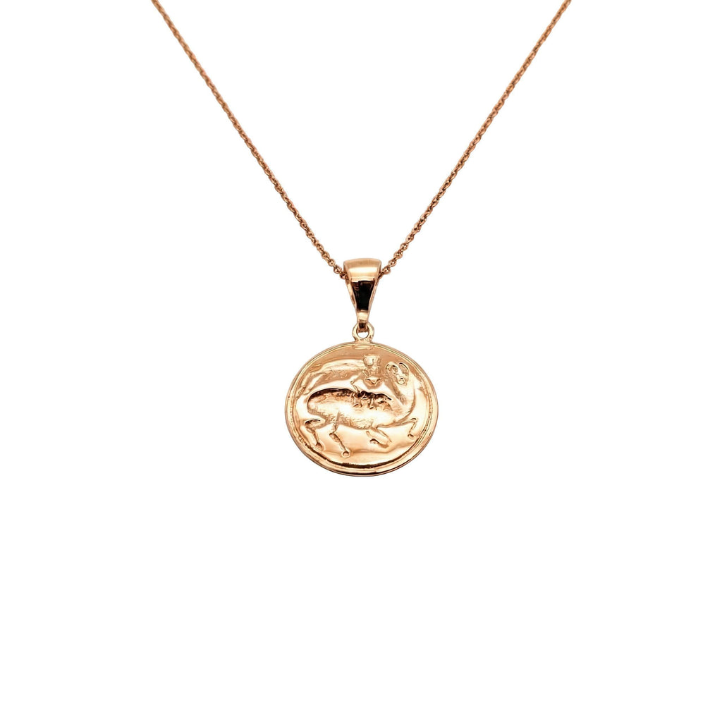 Bull Leaping Necklace: Minoan Coin Pendant Gold Plated Silver, alternate angle