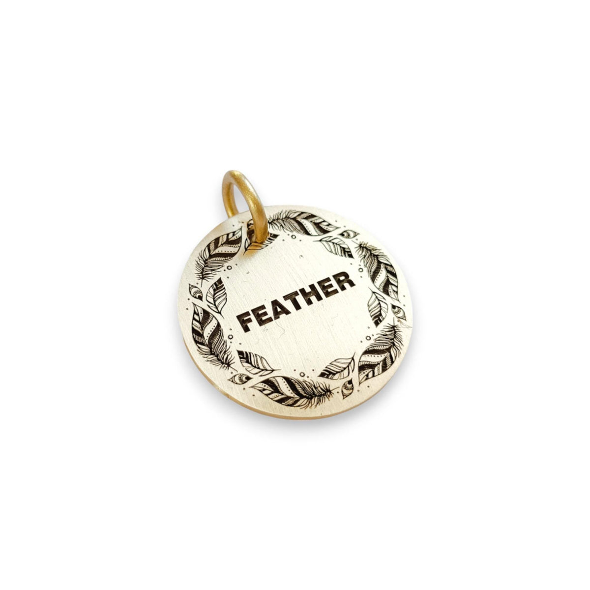 The Bohemian Feather Token | Artisan Spirit Pet ID & Custom Engraved Dog Tag, front view
