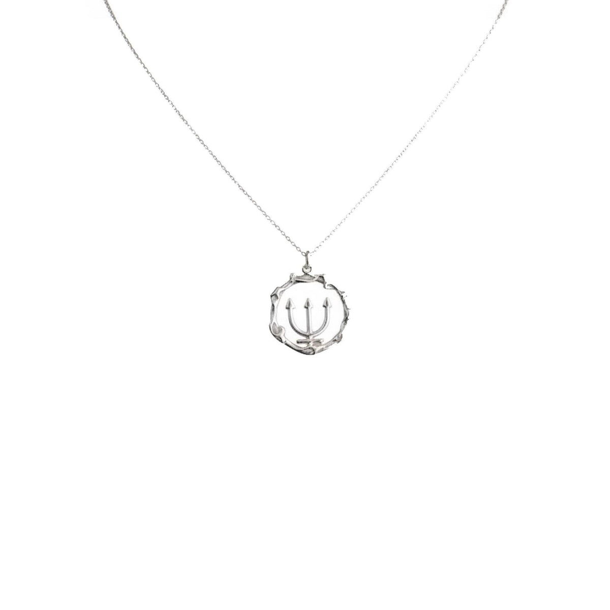 Poseidon Trident Necklace | Greek Mythology Ocean Talisman, in White Gold Plated finish