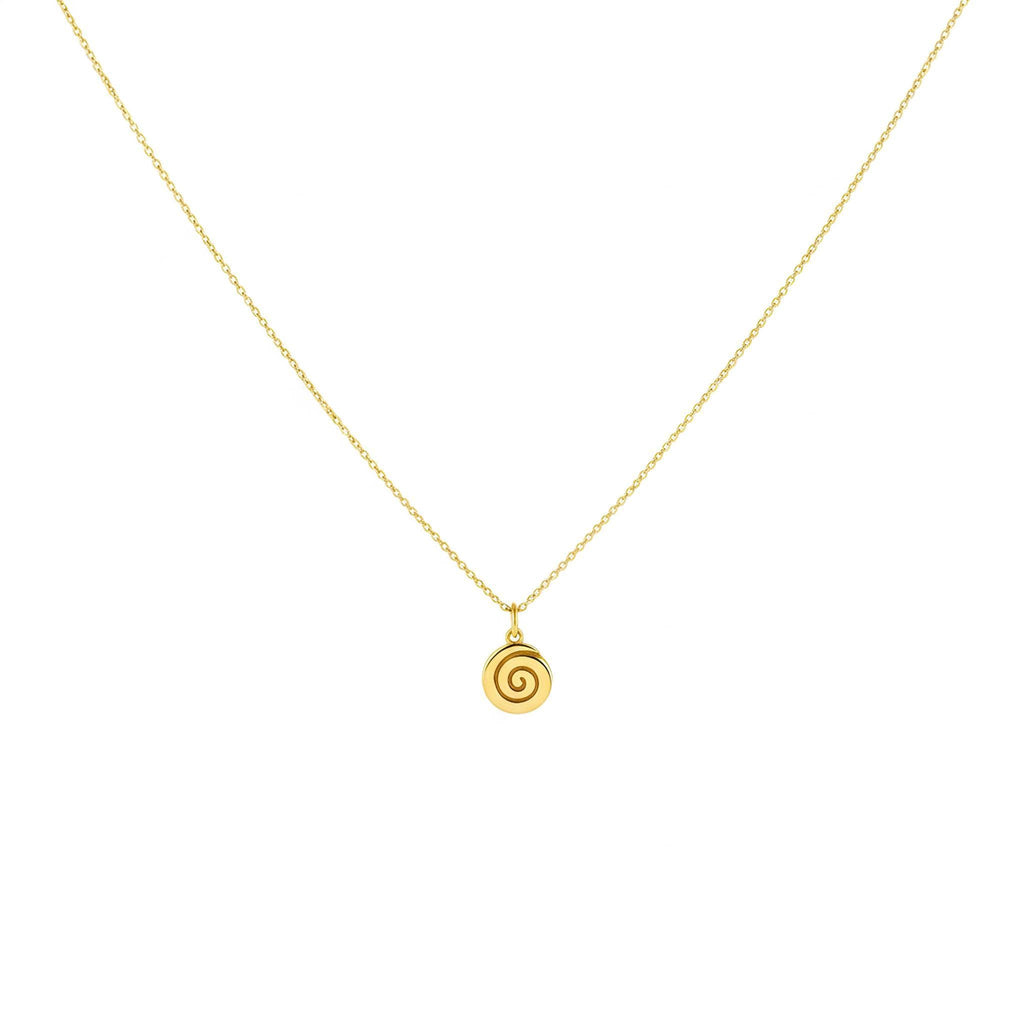 Spiral Charm Necklace | Symbol of Growth & Creation | 14K Solid Gold, front view