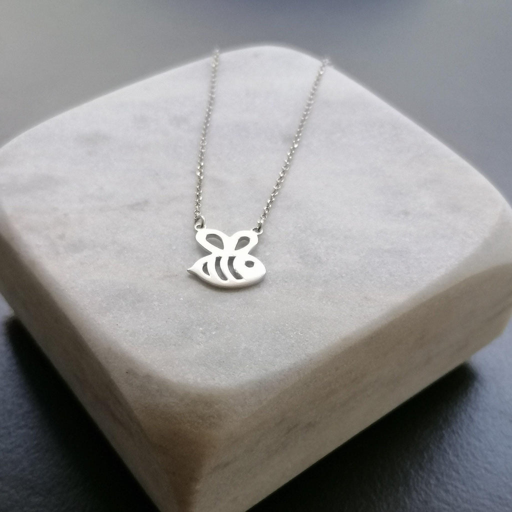 Queen Bee Necklace, Sterling Silver Gold Plated Charm (Dainty, Minimalist), styled view
