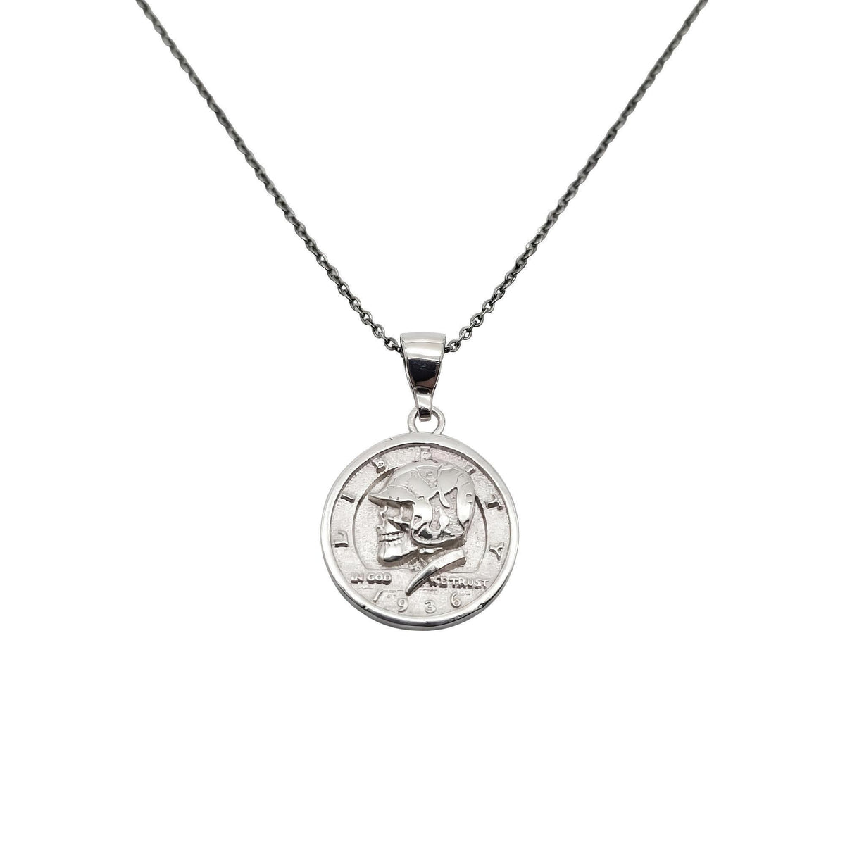 Liberty Skull Medallion | Memento Mori Talisman, in White Gold Plated finish