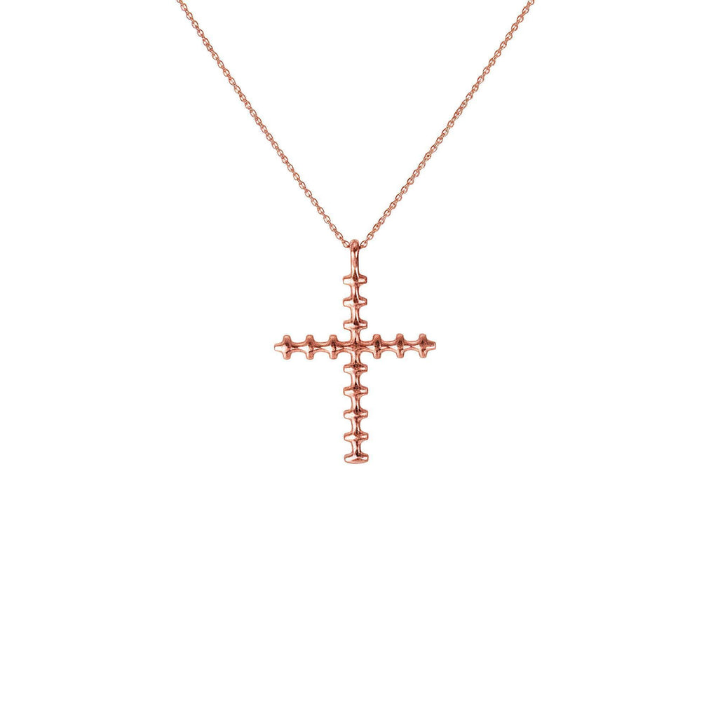 Bone Cross Necklace | Sterling Silver Gothic Spinal Pendant | Anatomical Memento Mori Jewelry, close-up detail