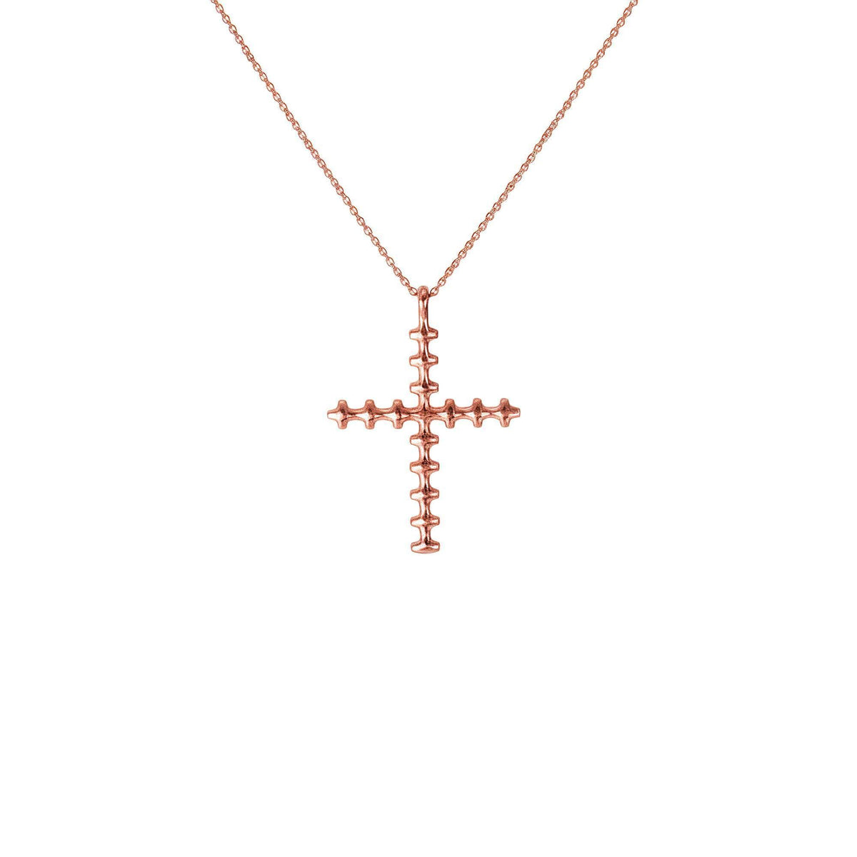 Bone Cross Necklace | Sterling Silver Gothic Spinal Pendant | Anatomical Memento Mori Jewelry, close-up detail