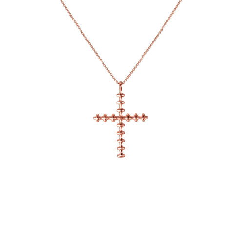 Bone Cross Necklace | Sterling Silver Gothic Spinal Pendant | Anatomical Memento Mori Jewelry, close-up detail