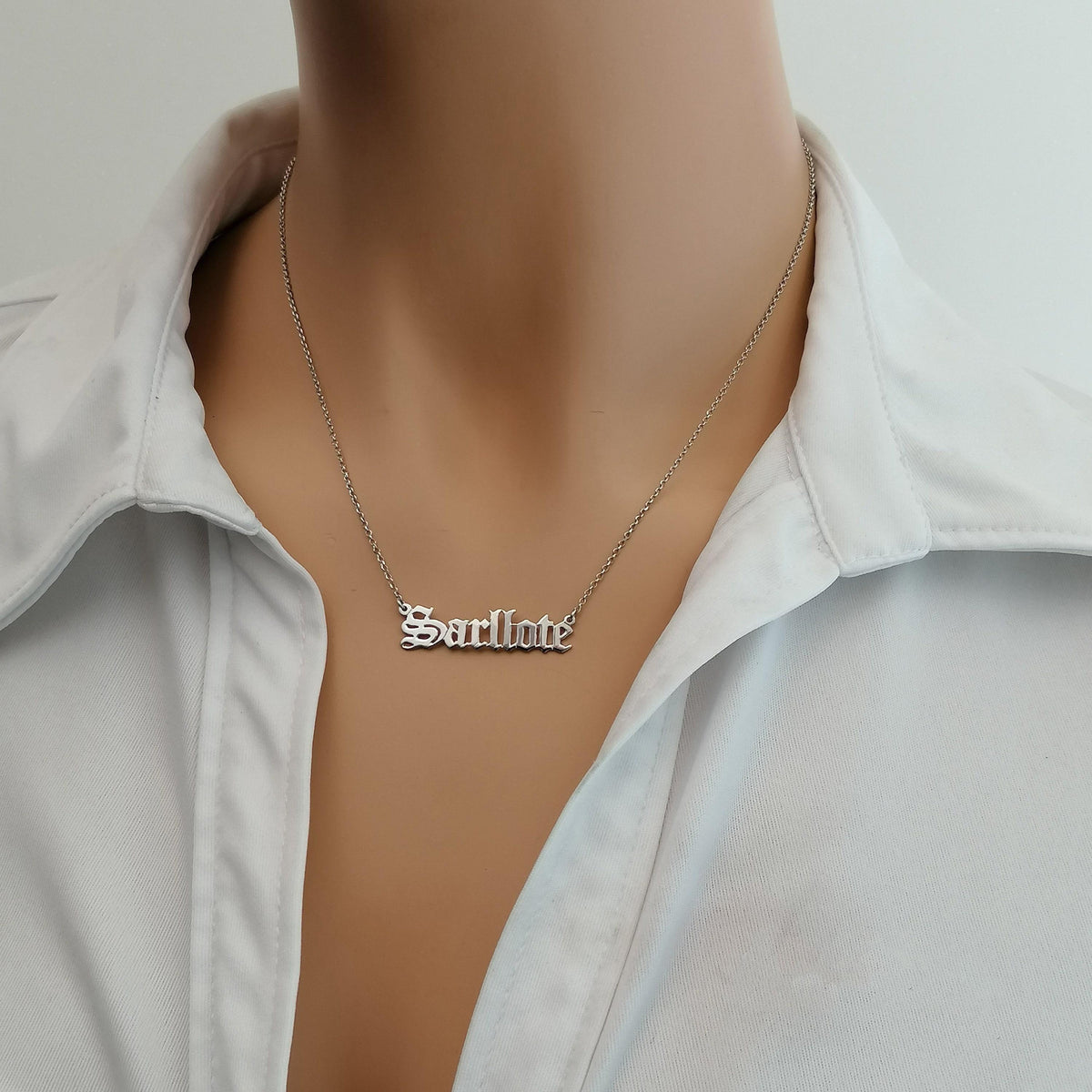 Old English Name Necklace | Custom Gothic Identity Talisman, front view