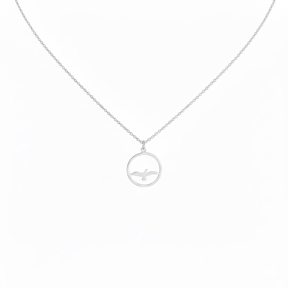 Seagull Pendant Necklace | Bird Charm, in White Gold Plated finish