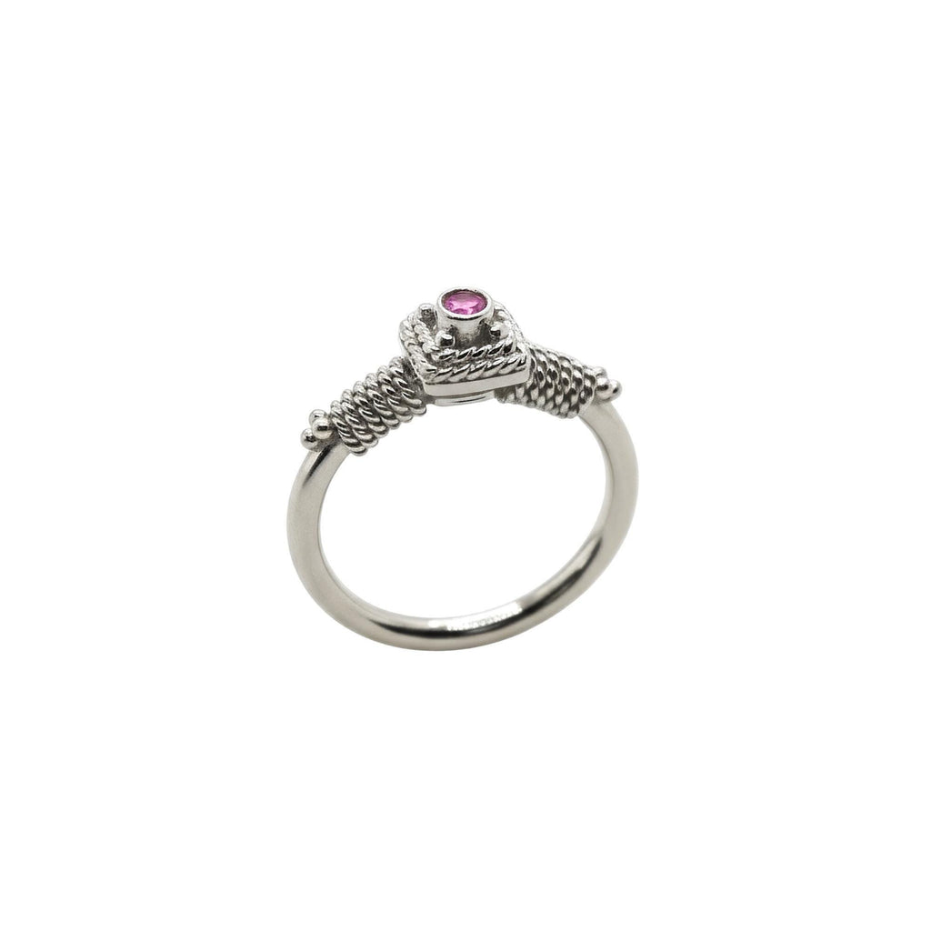 Ancient Greek Garnet Ring | Archaic Granulation Band, in White Gold Plated finish