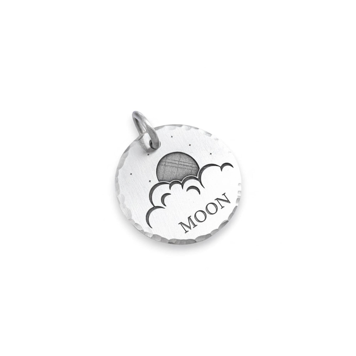 Celestial Dog Tag | Custom Sterling Silver Moon & Clouds Pet ID Tag | Night Sky Pet Charm, styled view
