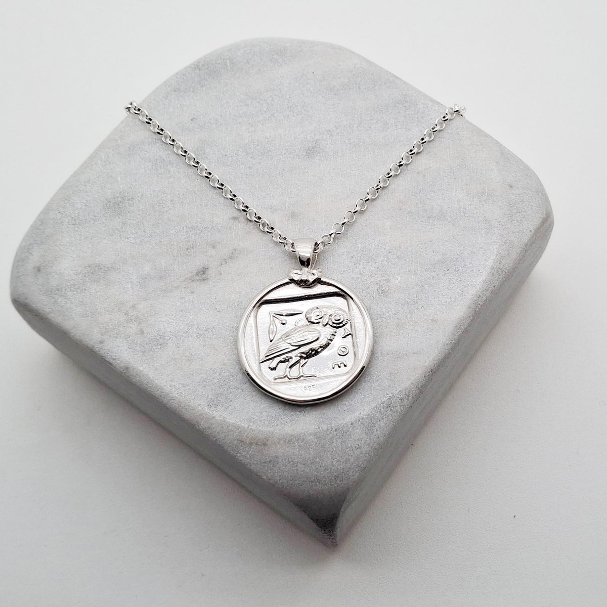 Athenian Owl Tetradrachm Necklace | Ancient Greek Wisdom Coin, alternate angle