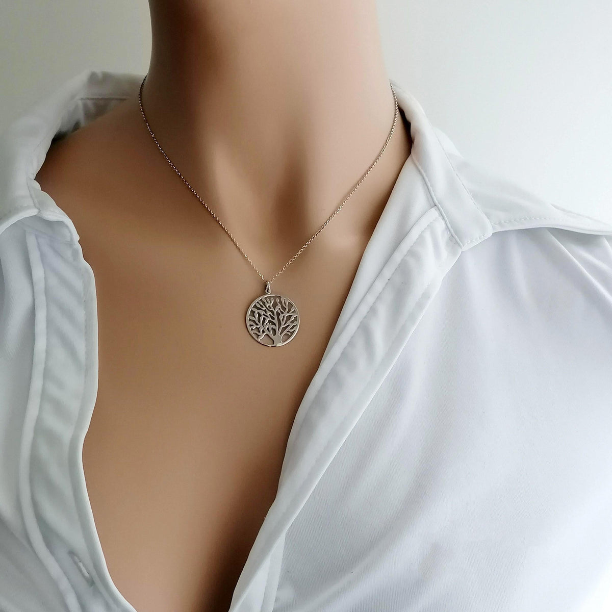 Tree of Life Pendant Necklace - Silver Celtic Family Symbol, close-up detail