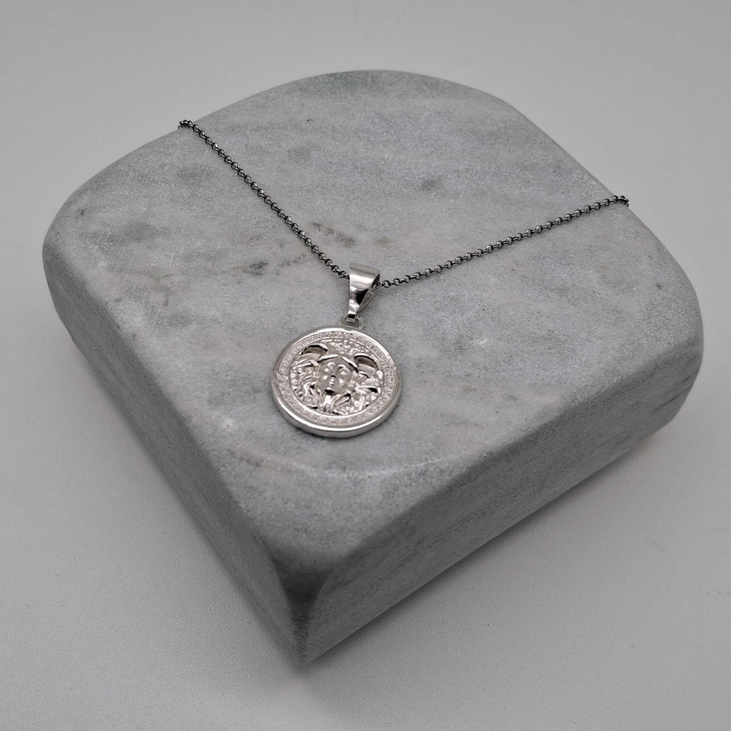Medusa Medallion | Greek Mythology Protection Talisman, close-up detail