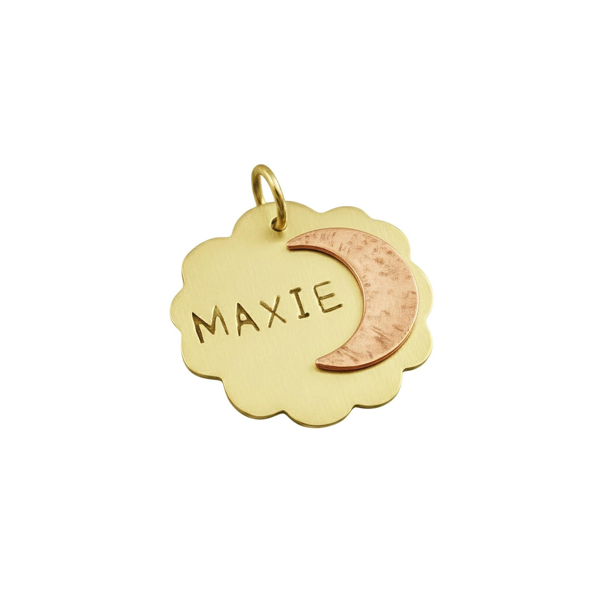 The Celestial Alignment Token | Artisan Moon & Cloud Pet ID, in Brass with Copper Top finish