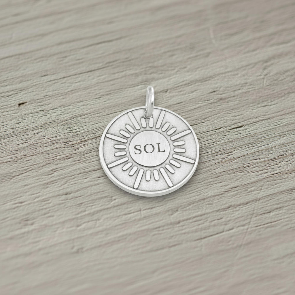 Sunburst Dog Tag | Custom Engraved Pet ID Collar Charm, styled view