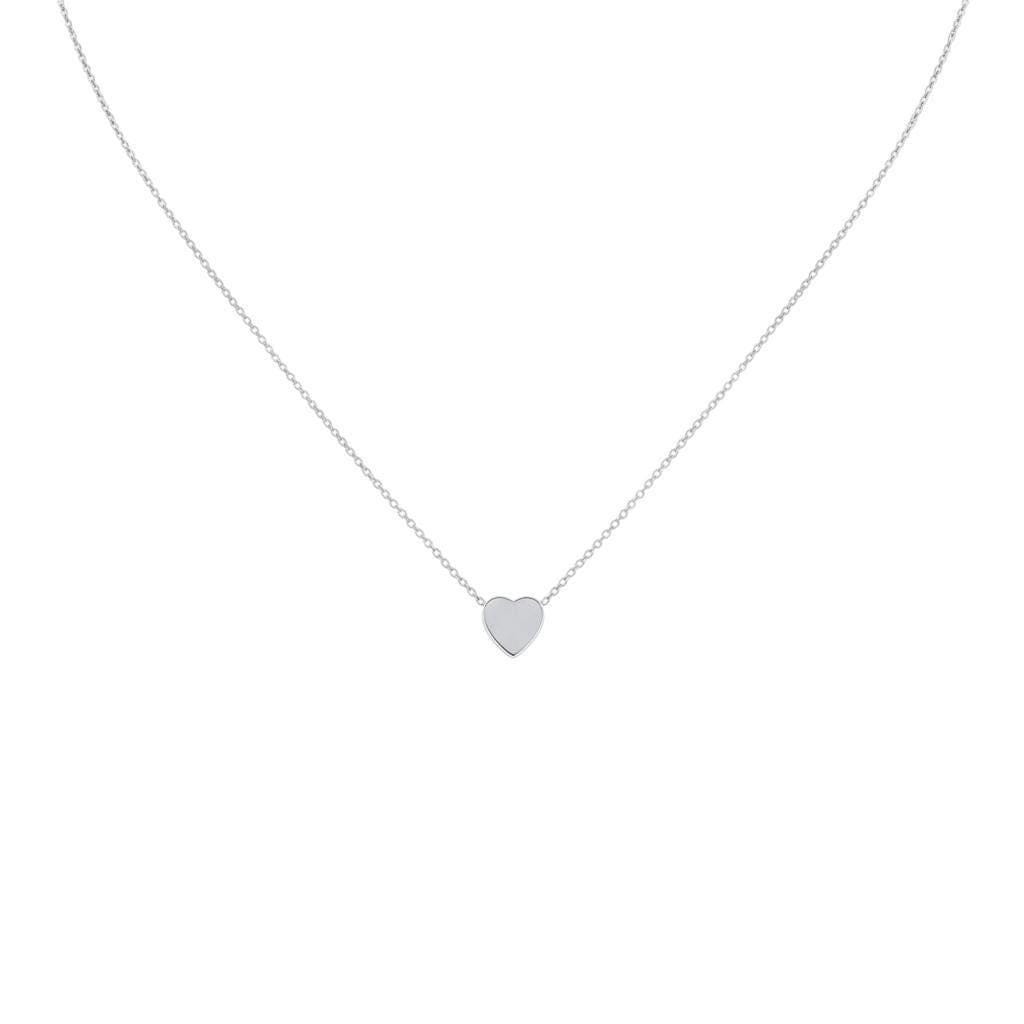Silver Heart Necklace, Dainty Love Charm, Minimalist Pendant (925 Sterling), in White Gold Plated finish