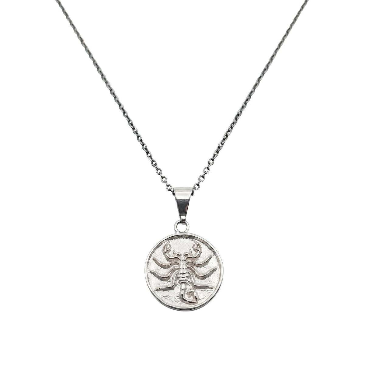 Scorpion Medallion necklace in sterling silver, threshold guardian pendant on chain
