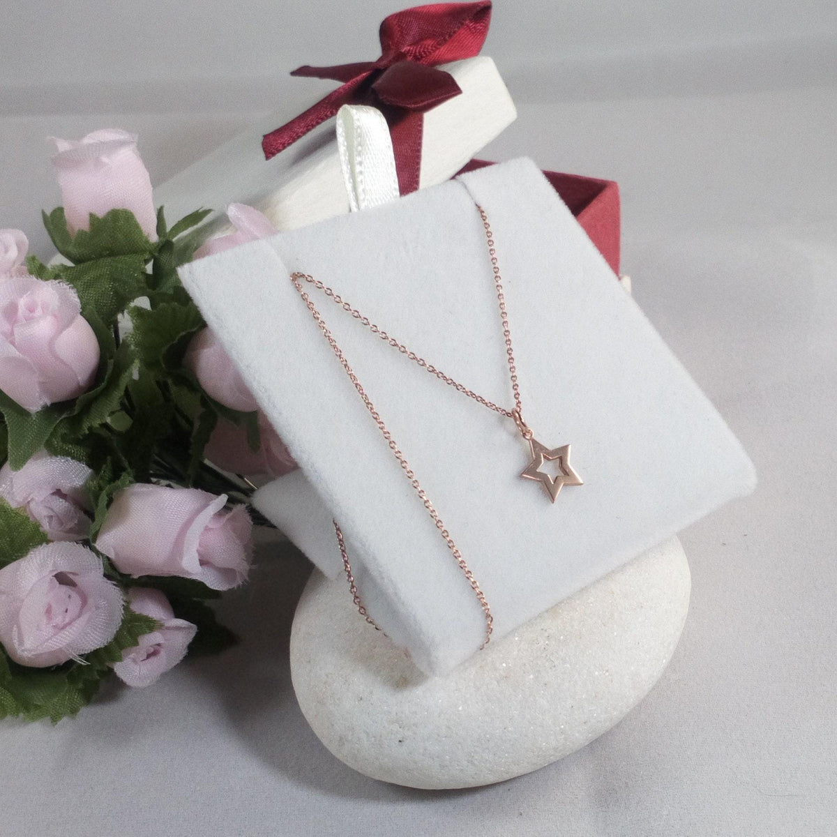 Star Charm Necklace | Solid Gold Celestial Talisman | 14K Heirloom Jewelry, front view