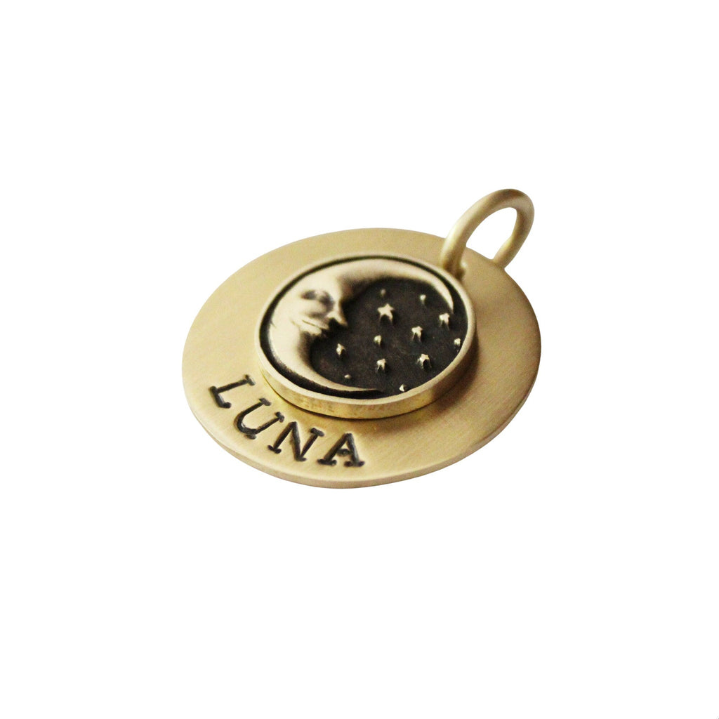 The Lunar Token | Artisan Moon Pet ID & Custom Engraved Dog Tag, close-up detail