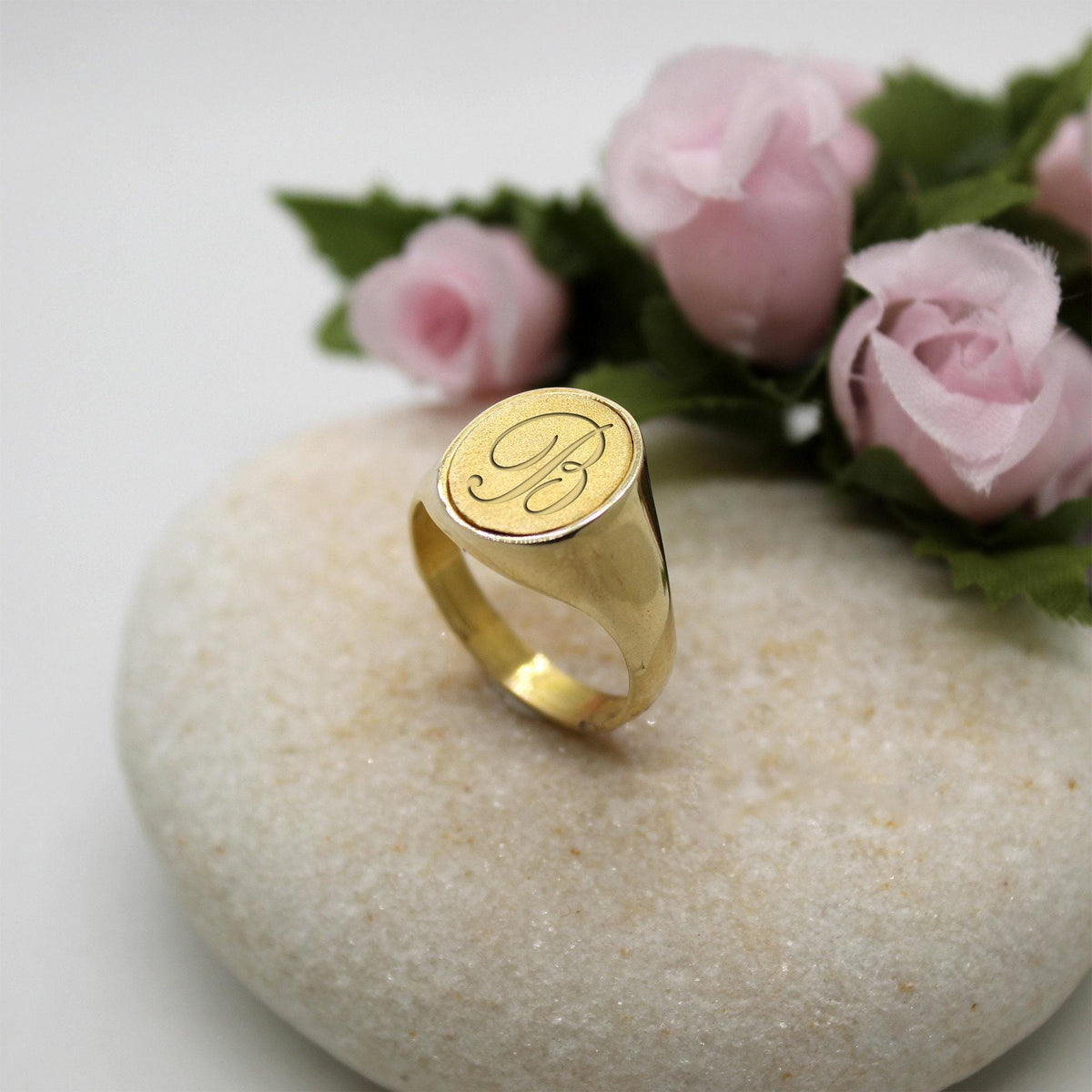 Sterling Silver Signet Ring | Custom Initial Engraved Oval Chevalier, additional detail