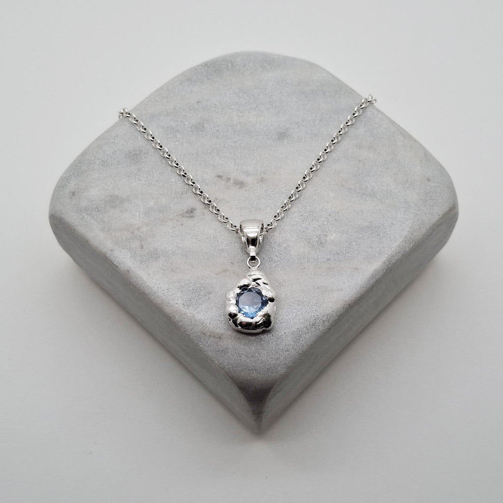 Light Blue Droplet Pendant | Free-Form Wax Cast Water Talisman, styled view