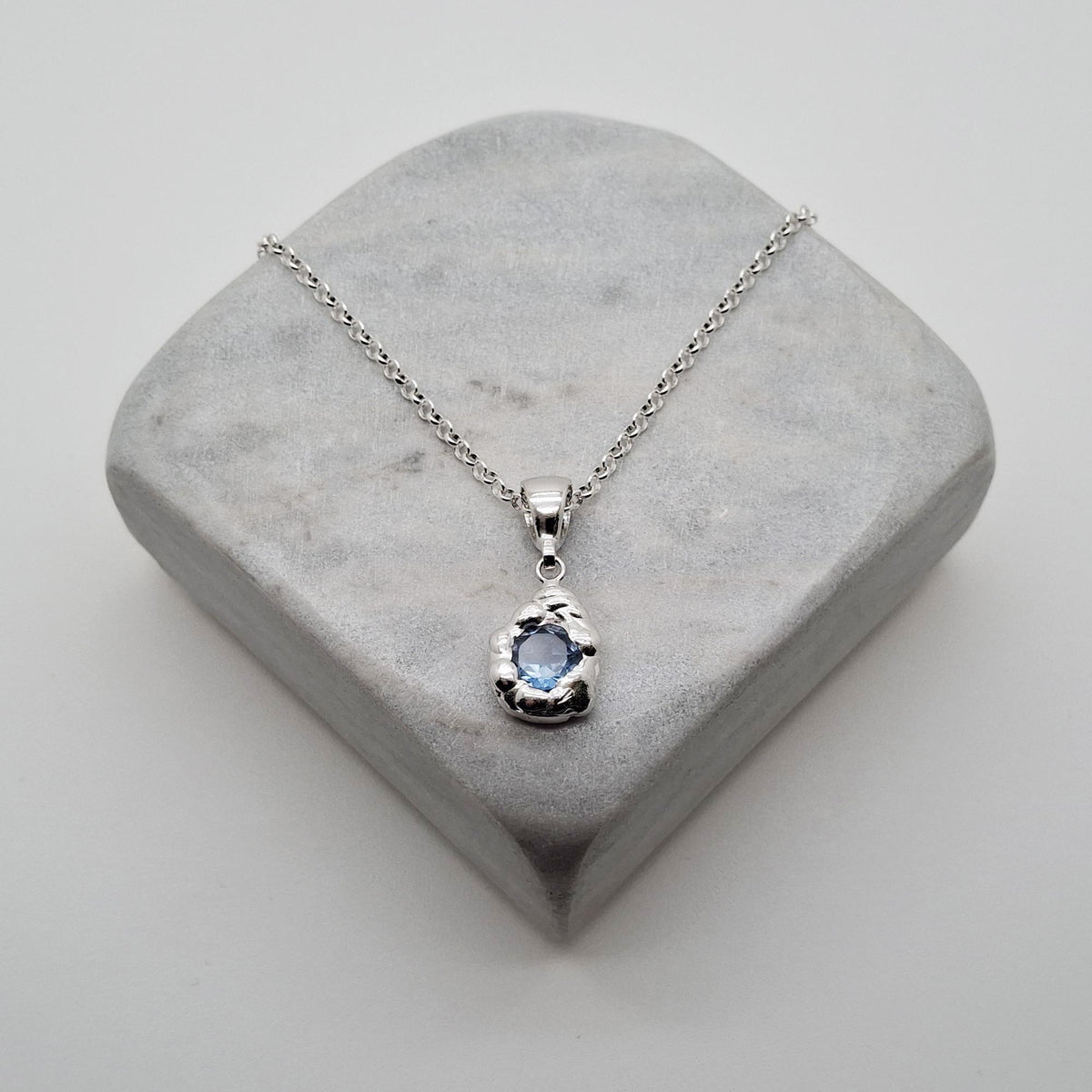 Light Blue Droplet Pendant | Free-Form Wax Cast Water Talisman, styled view
