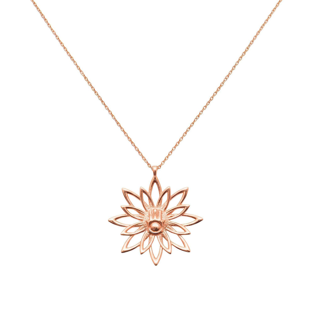 Blooming Hamsa Hand Necklace | Sterling Silver Lotus Protection Charm | Hand of Miriam Talisman, alternate angle