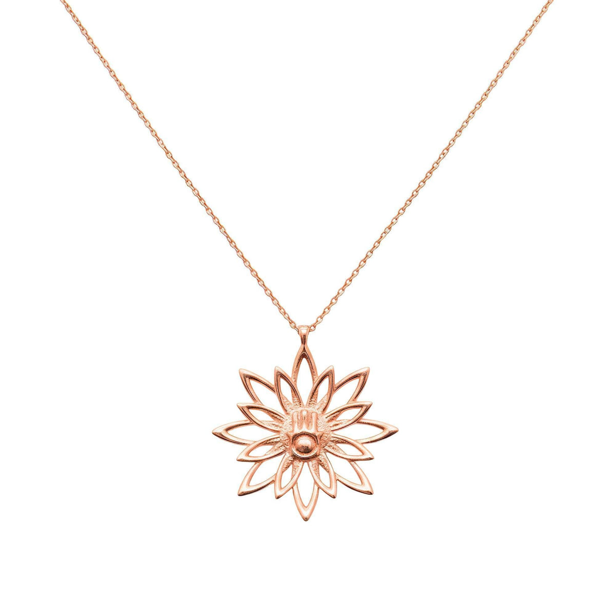 Blooming Hamsa Hand Necklace | Sterling Silver Lotus Protection Charm | Hand of Miriam Talisman, alternate angle