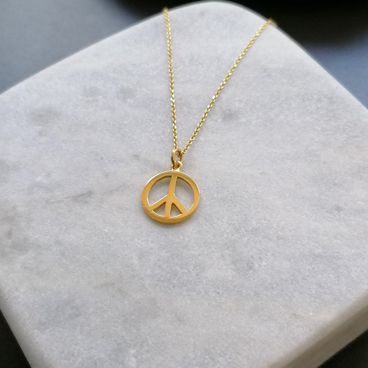 Dainty Peace Sign Necklace | Minimalist Serenity Talisman, styled view