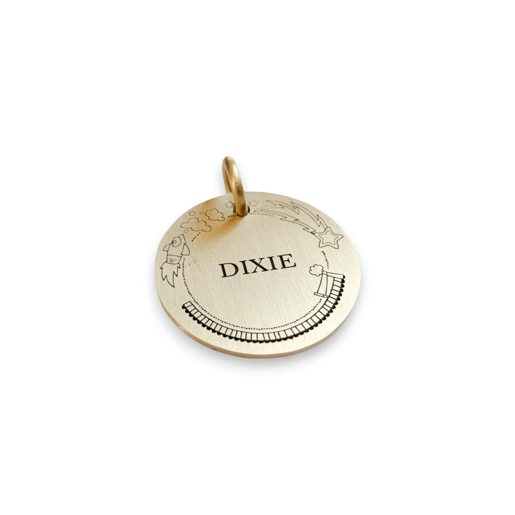 The Celestial Comet Token | Artisan Shooting Star Pet ID & Custom Engraved Dog Tag, styled view