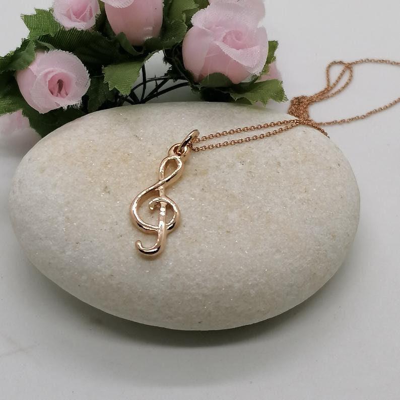 Treble Clef Necklace | Dainty 14K Solid Gold Musical Pendant | Musician & Teacher Gift, additional detail