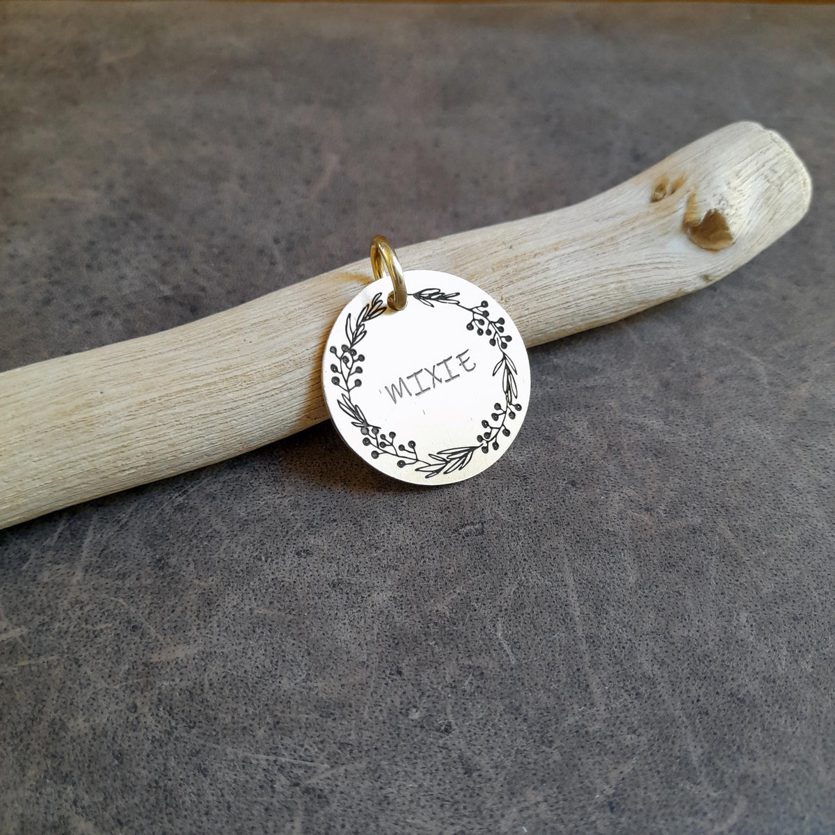 The Meadow Blossom Token | Artisan Floral Pet ID & Custom Engraved Dog Tag, close-up detail