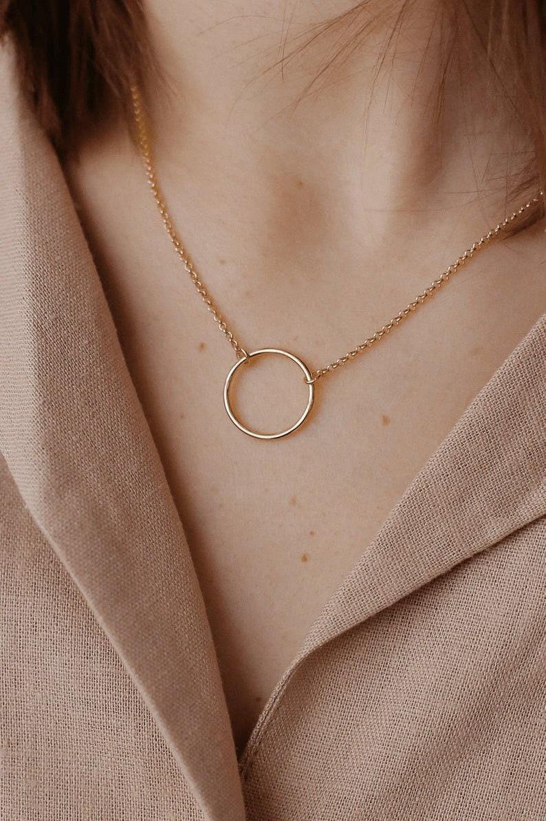 Circle Karma Necklace | Minimalist Infinity Talisman, front view