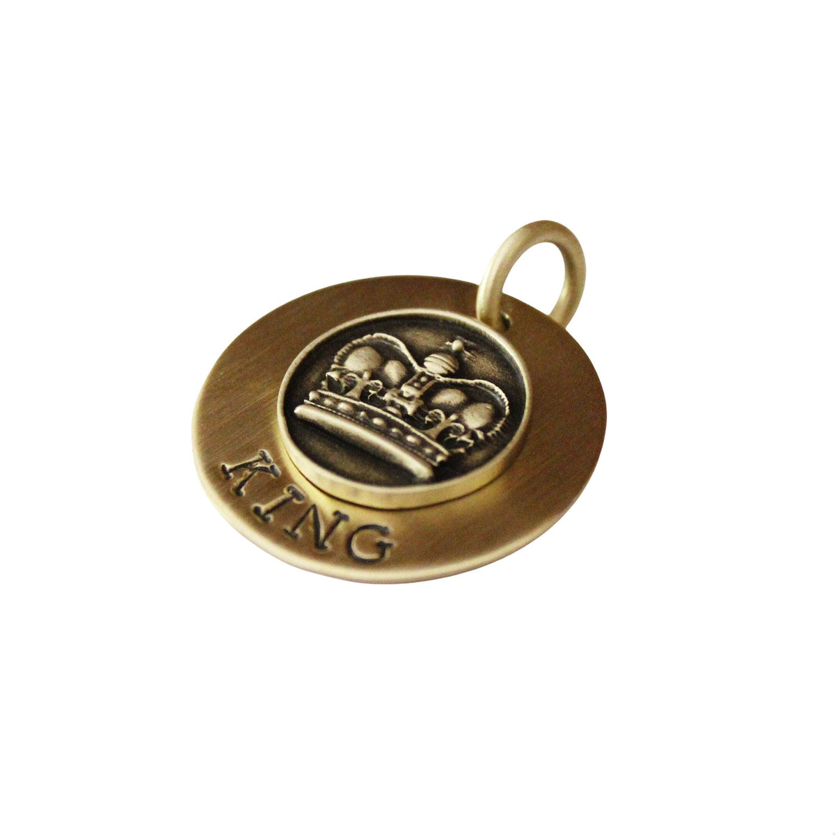 The Sovereign Crown Token | Artisan King Pet ID & Custom Hand-Stamped Dog Tag, styled view