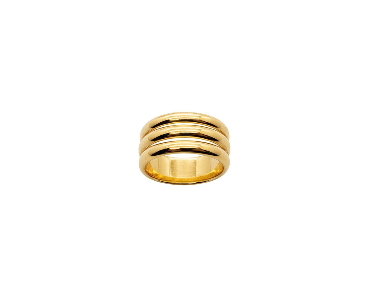 Triple Band Ring | Smooth Three Wide Bands Sterling Silver Statement Ring | Unity & Balance Talisman, in White Gold Plated finish
