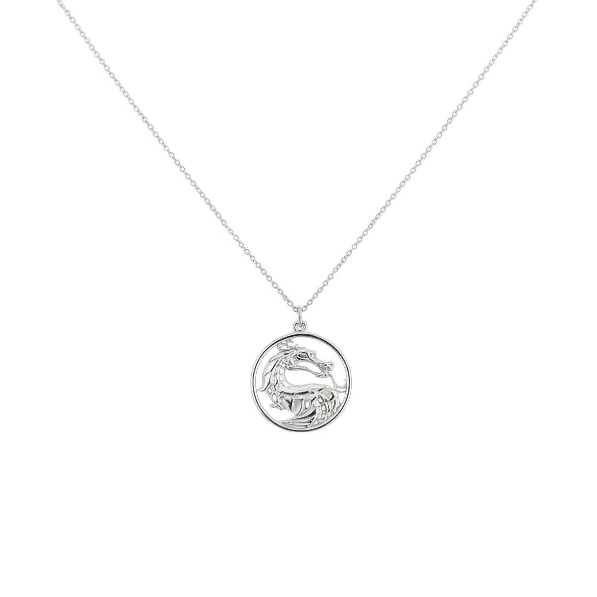 Dragon Necklace | Mythical Protection Talisman, in White Gold Plated finish