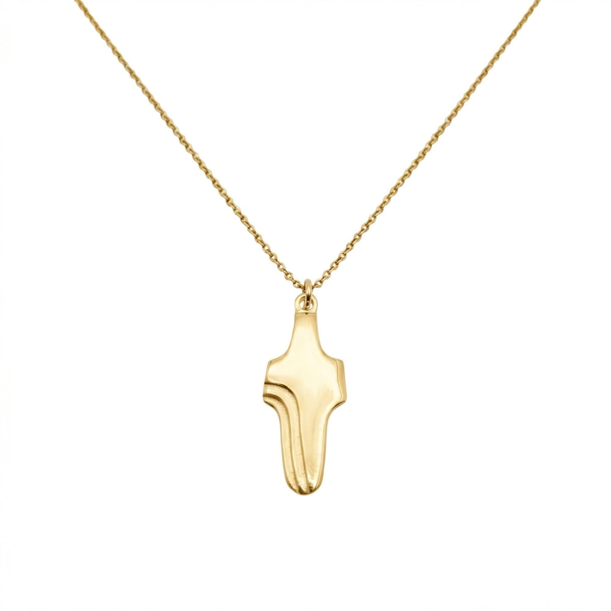 Abstract Cross Pendant in yellow gold plated finish, sculptural cross pendant