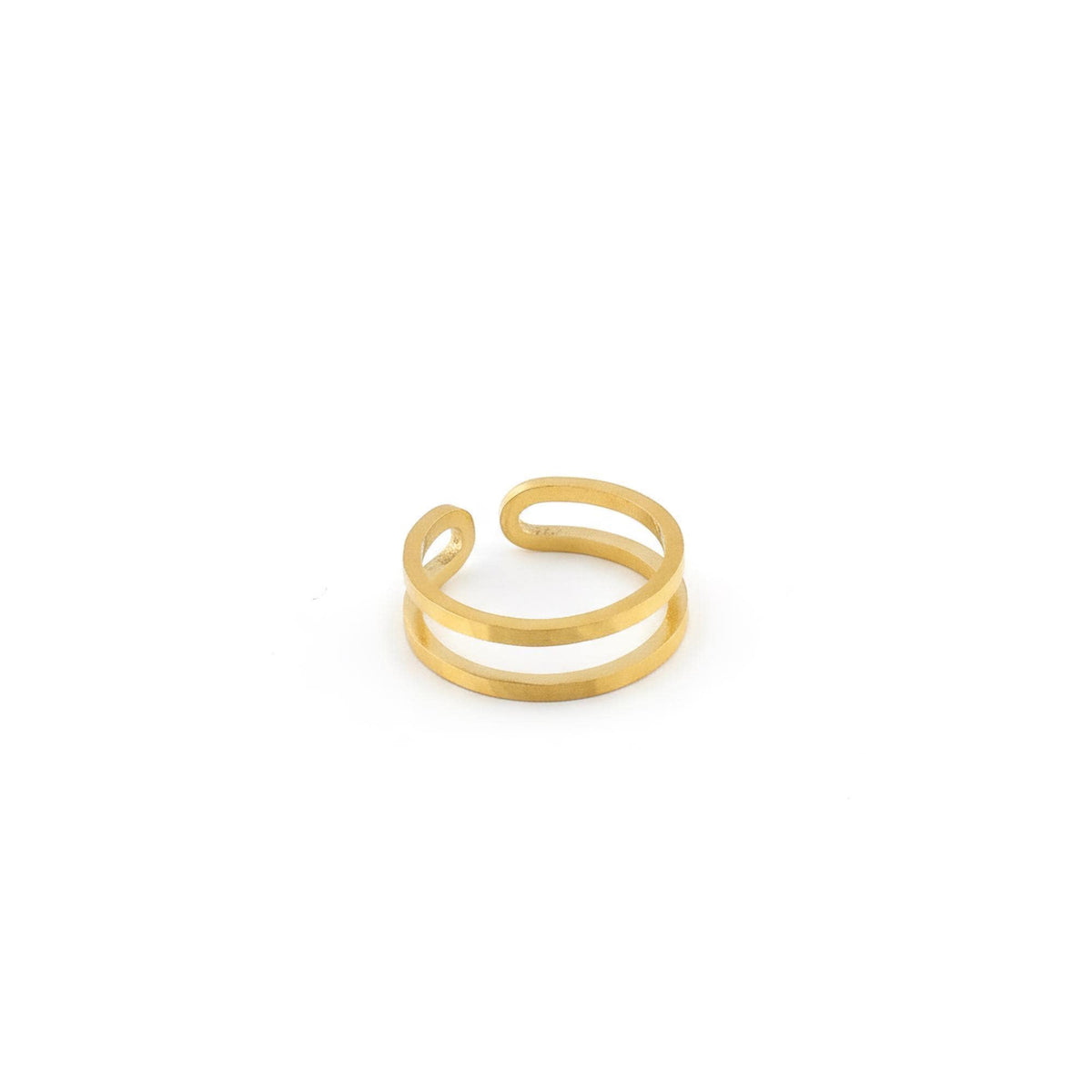 Silver Double Band Ring | Adjustable Open Minimalist Design, front view