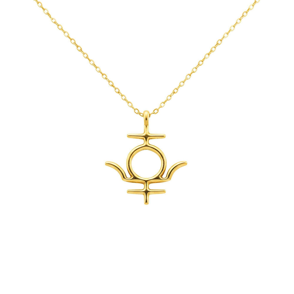Pluto Symbol Necklace | Esoteric Rebirth Talisman, in Yellow Gold Plated finish
