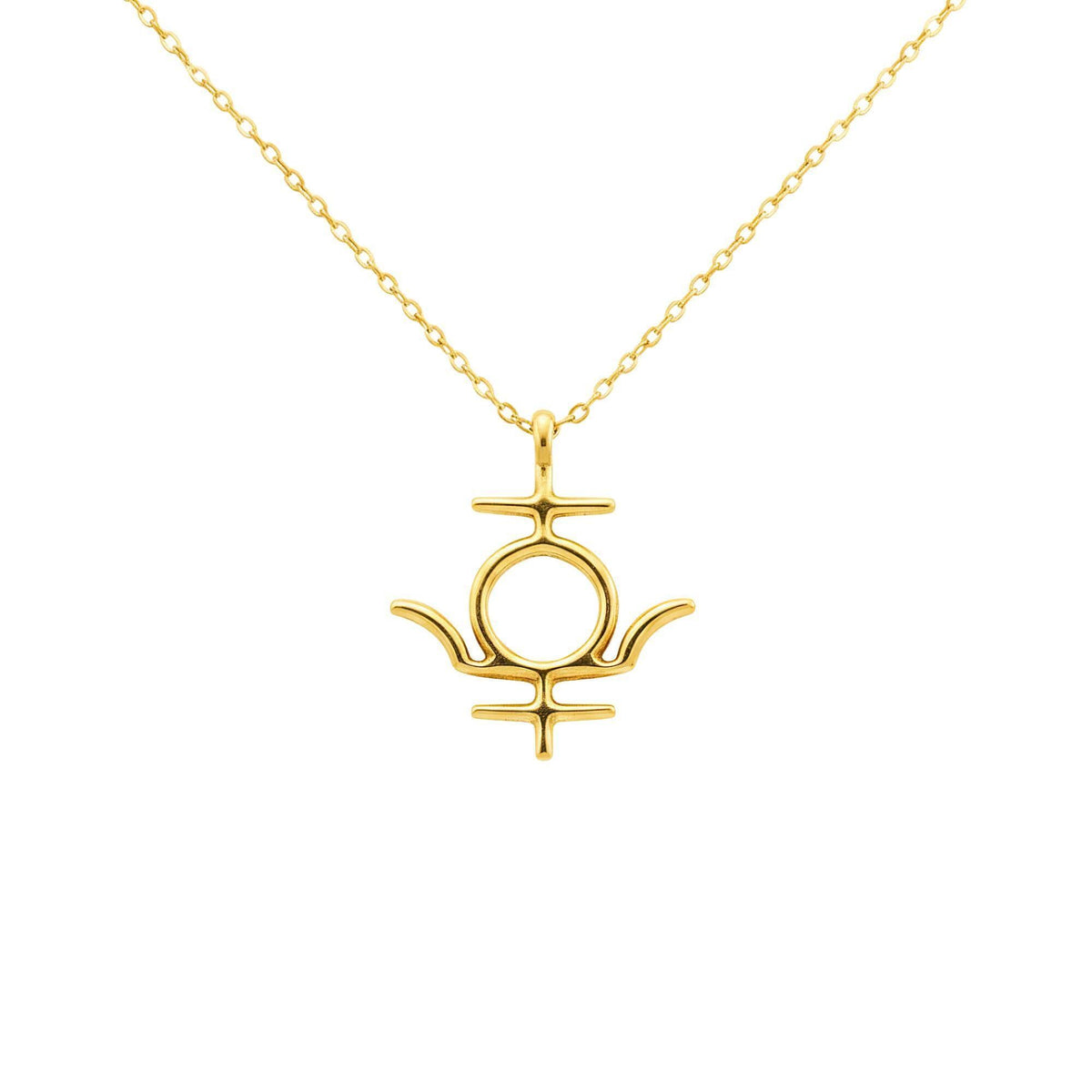 Pluto Symbol Necklace | Esoteric Rebirth Talisman, in Yellow Gold Plated finish