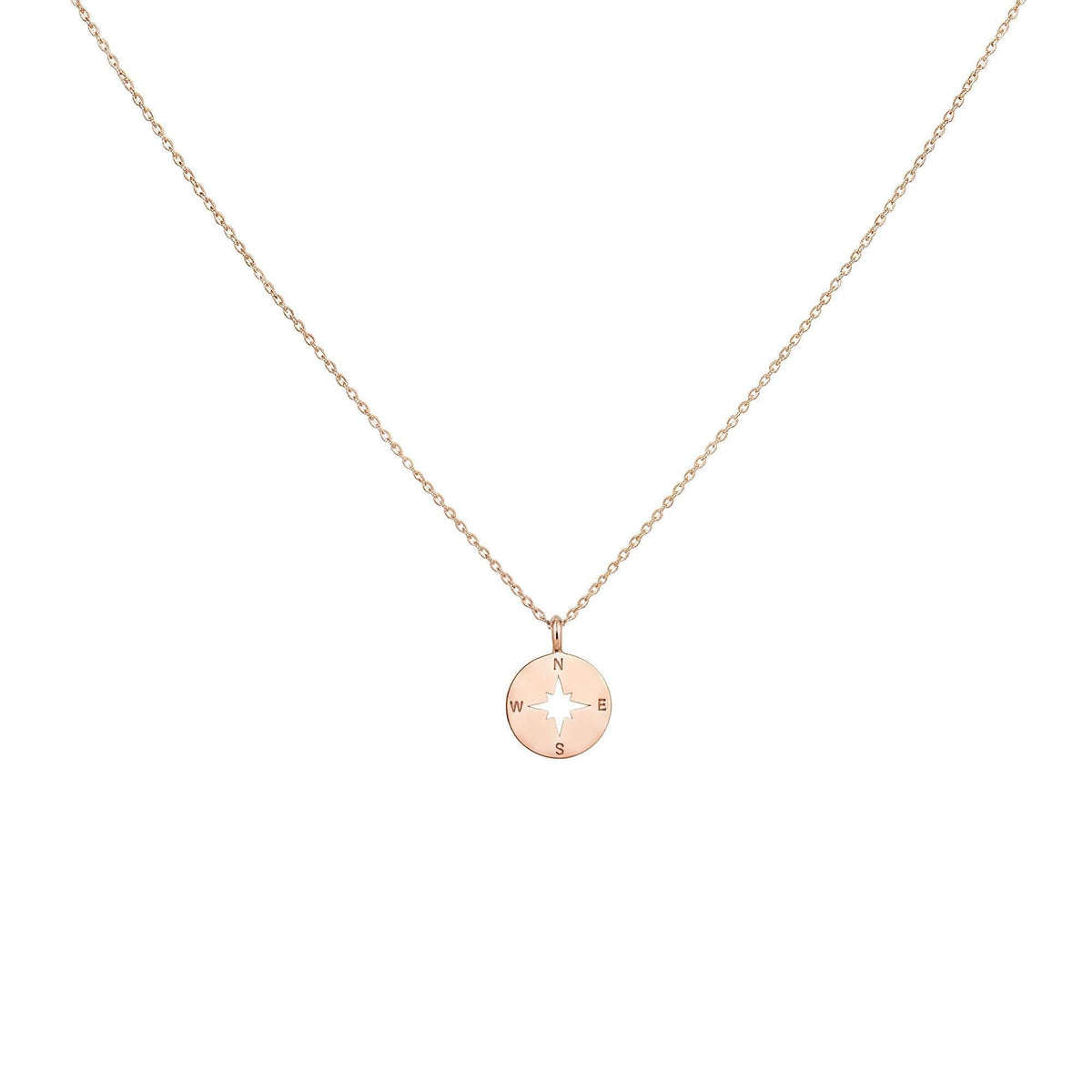 Compass Charm Necklace | Solid Gold True North Talisman | 14K Heirloom Jewelry, alternate angle