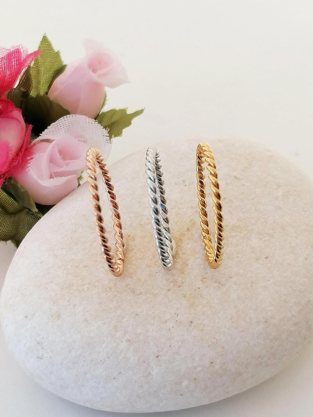 Dainty Rope Ring | Twisted Stacking Band, styled view