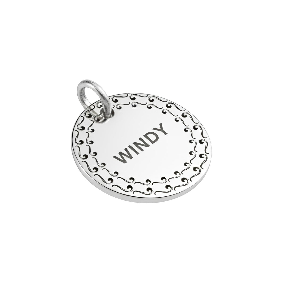Personalized Silver Swirl Dog Tag | Engraved Swirl Pet ID Charm Sterling Silver | Custom Dog Collar Tag, front view